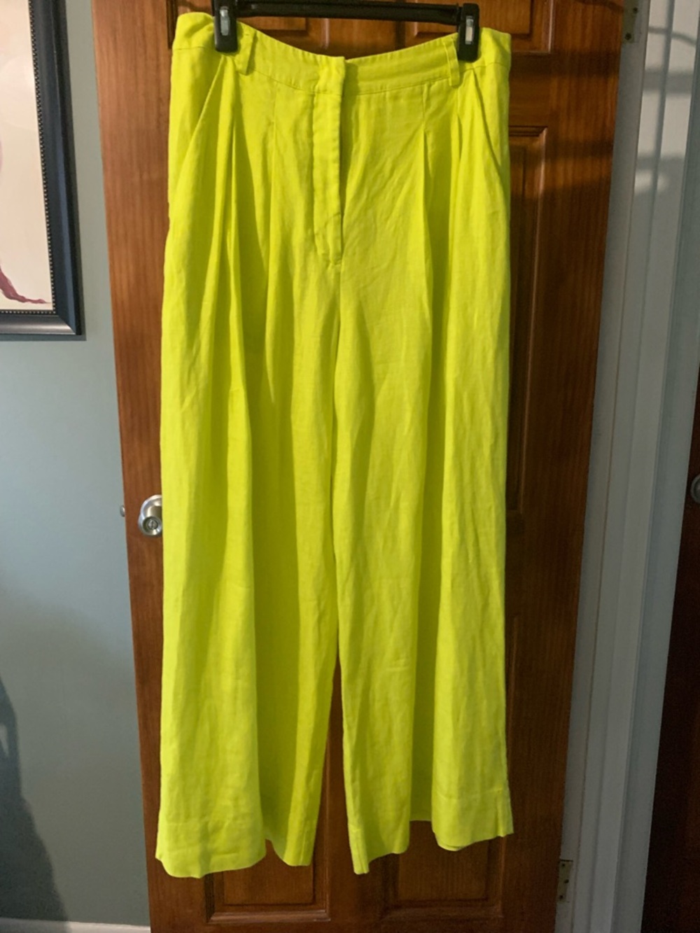 Farm Lime Yellow Wide-Leg Linen Pants